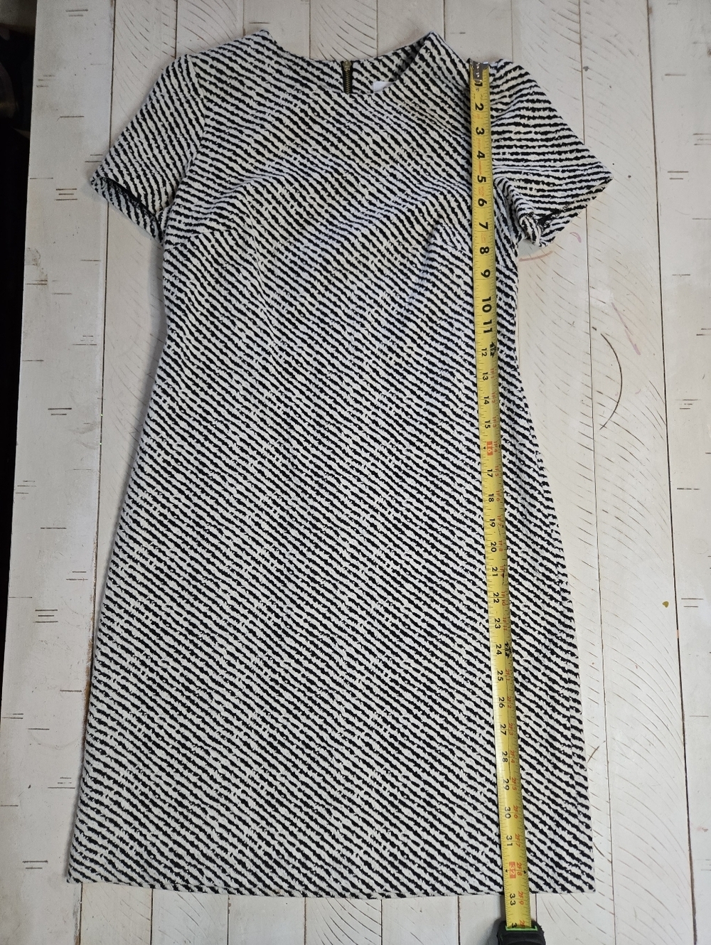Calvin Klein Black and White Diagonal Stripe Short Sleeve Dress
